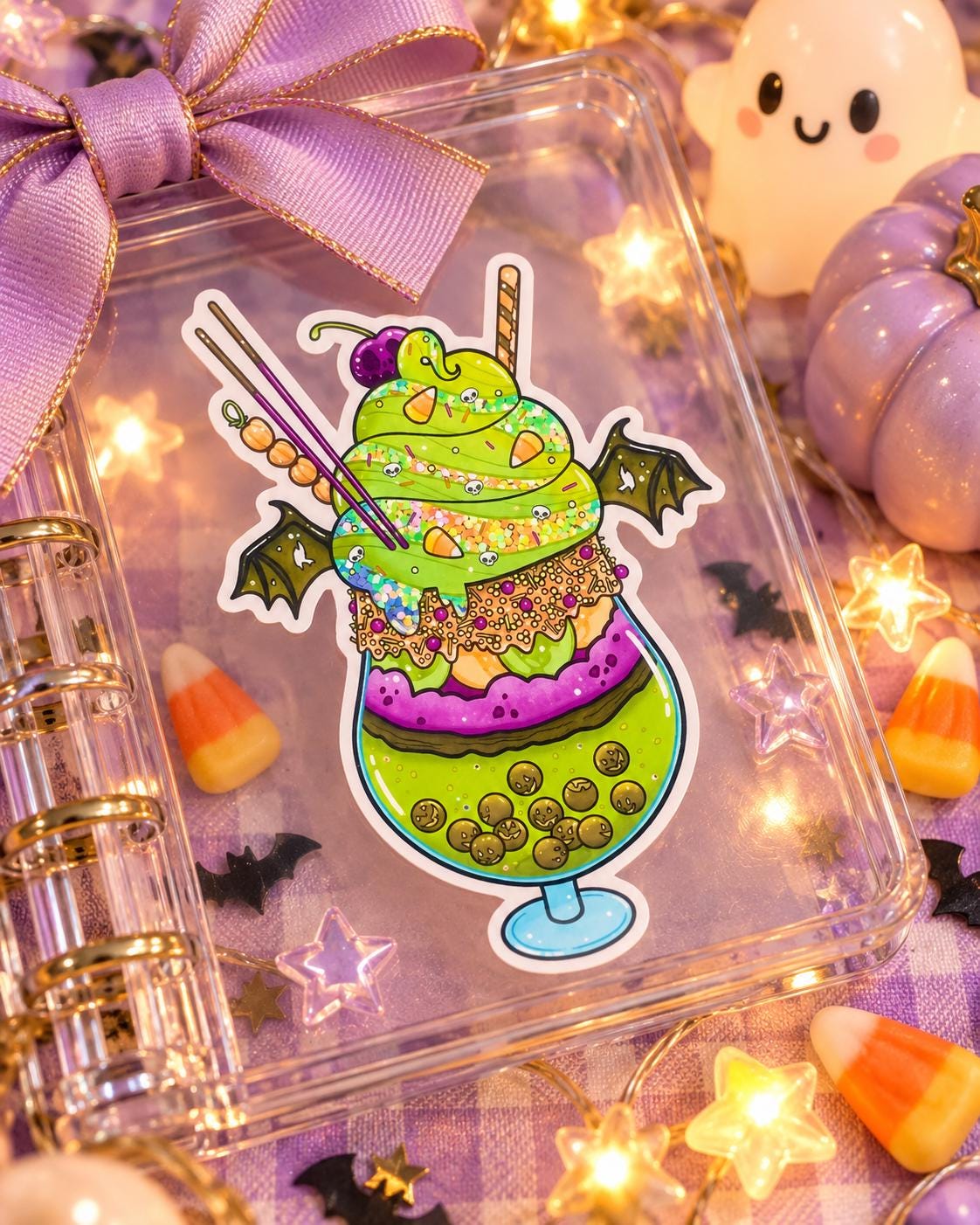 Halloween Monster Sundae Sticker| Spooky Glitter Vinyl Decal