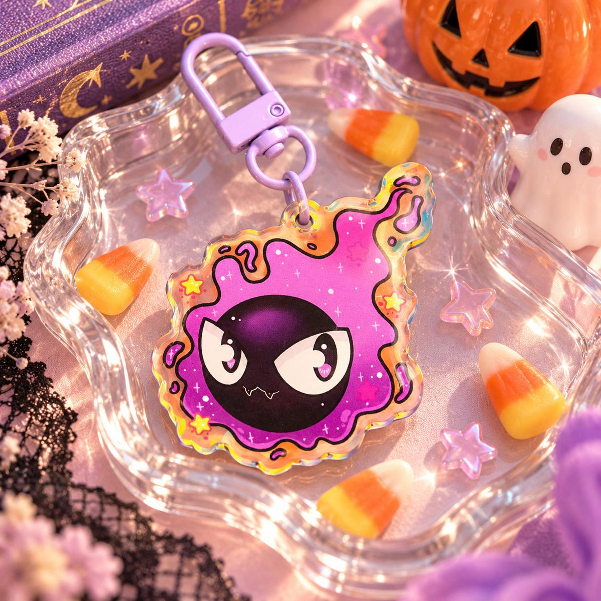 Cosmic Purple Ghost Keychain | Starry Acrylic Charm