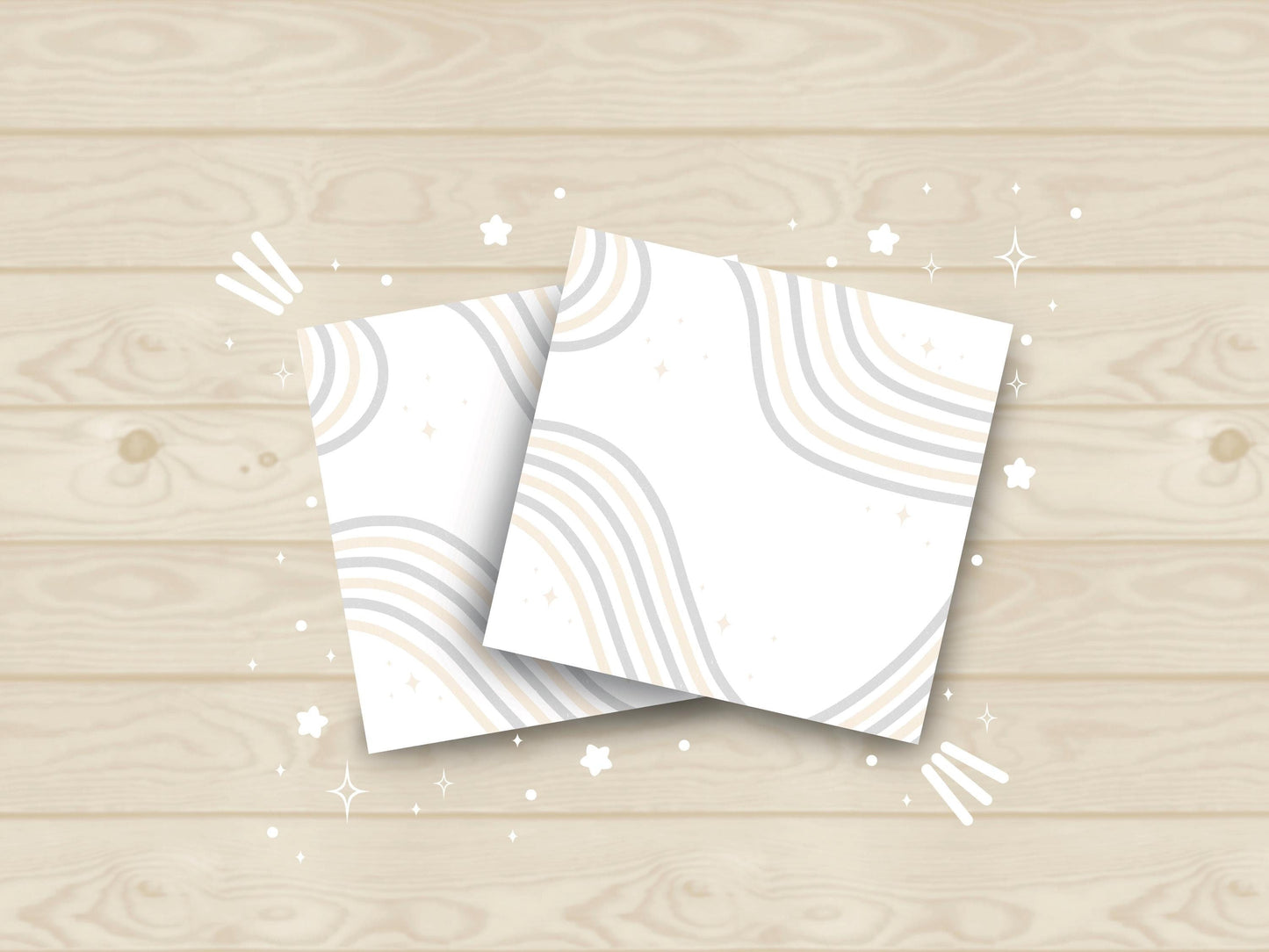 White sticky notes with orange and black ribbons flowing in the background.