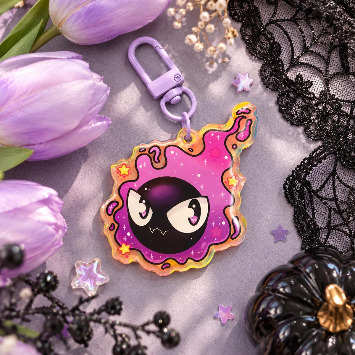 Cosmic Purple Ghost Keychain | Starry Acrylic Charm