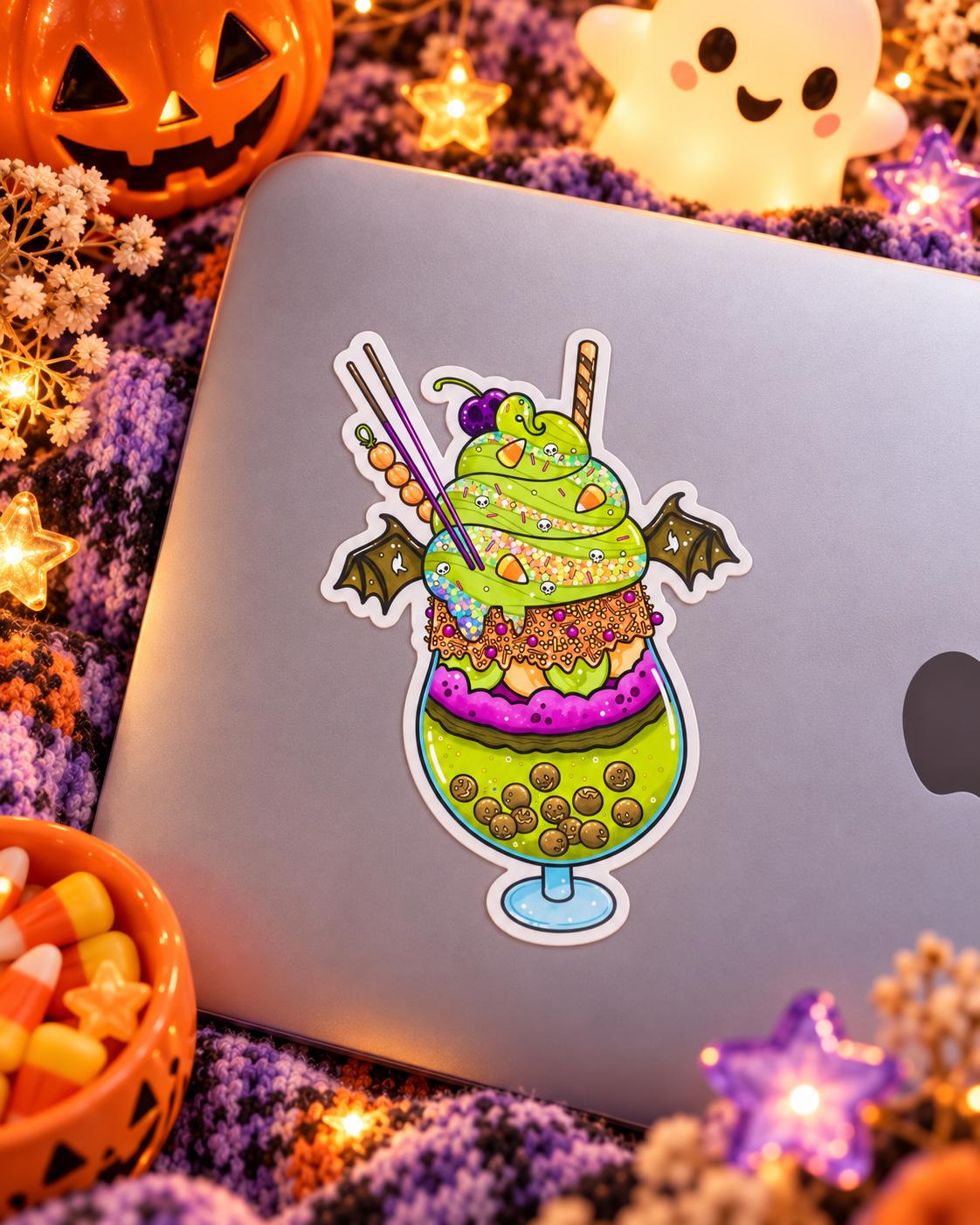 Halloween Monster Sundae Sticker| Spooky Glitter Vinyl Decal