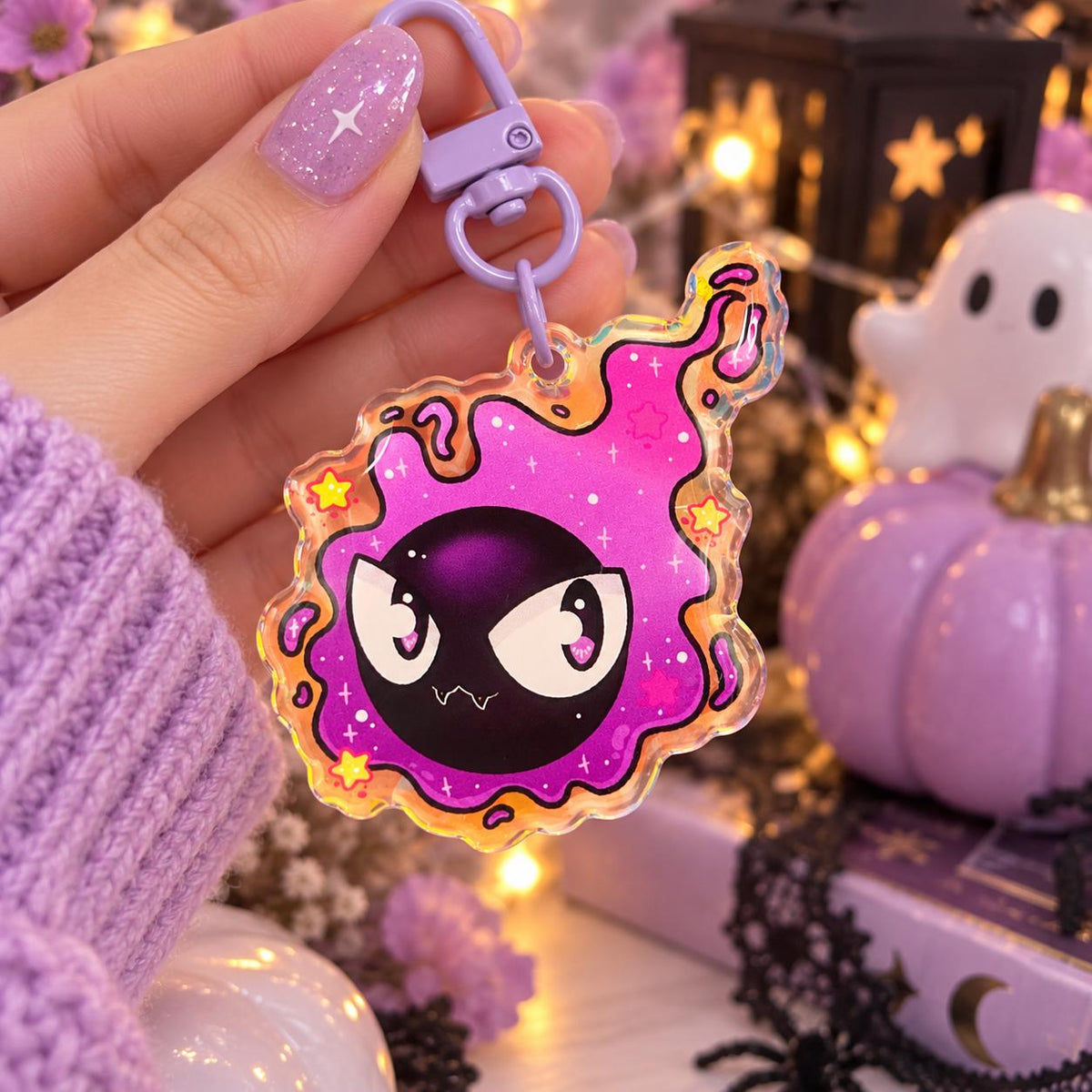 Cosmic Purple Ghost Keychain | Starry Acrylic Charm