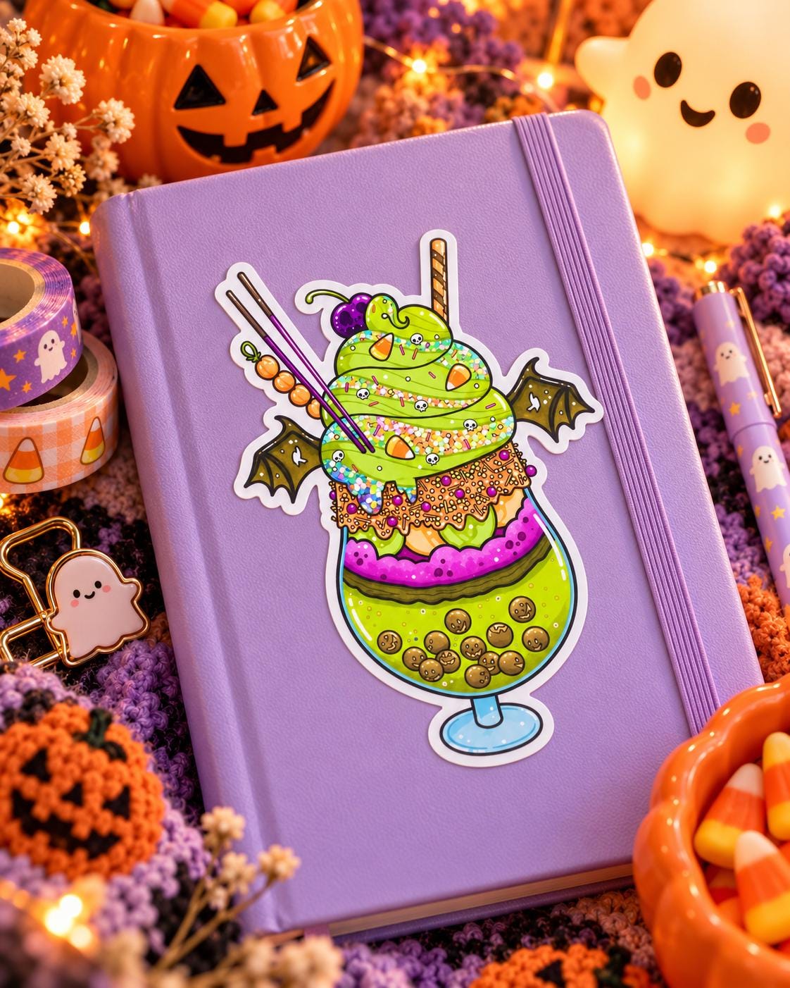 Halloween Monster Sundae Sticker| Spooky Glitter Vinyl Decal