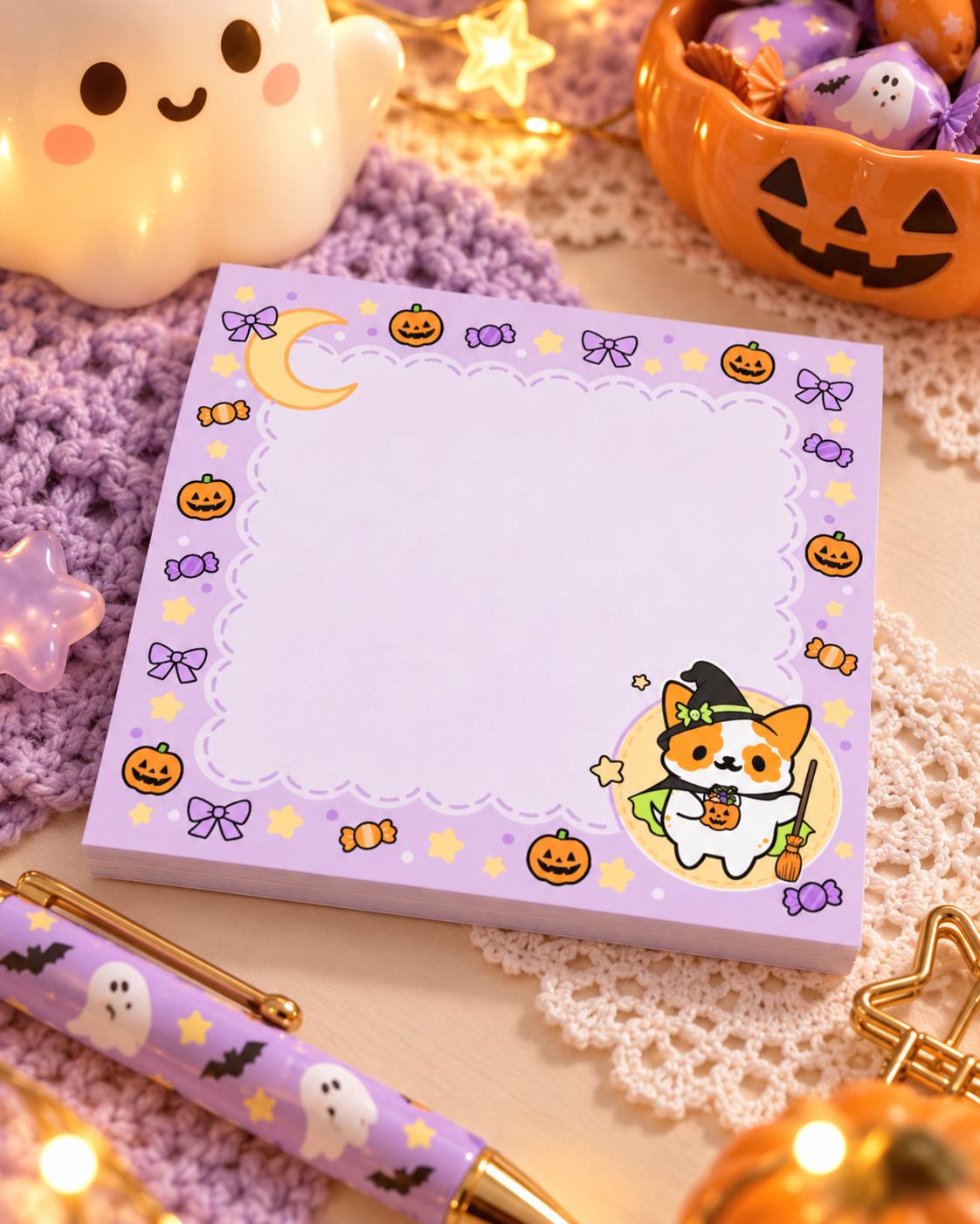 Halloween Witch Dog Sticky Notes | Cute Kawaii Memo Pad | Pepper Note Pad