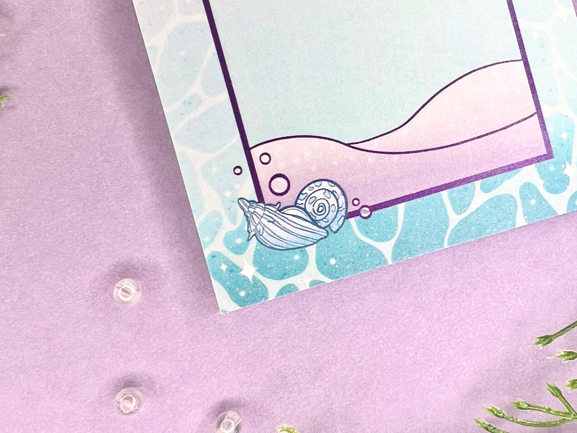 Sticky note pad with pastel seashells and sand designs, measuring 3 in x 3 in, perfect for ocean-themed stationery lovers