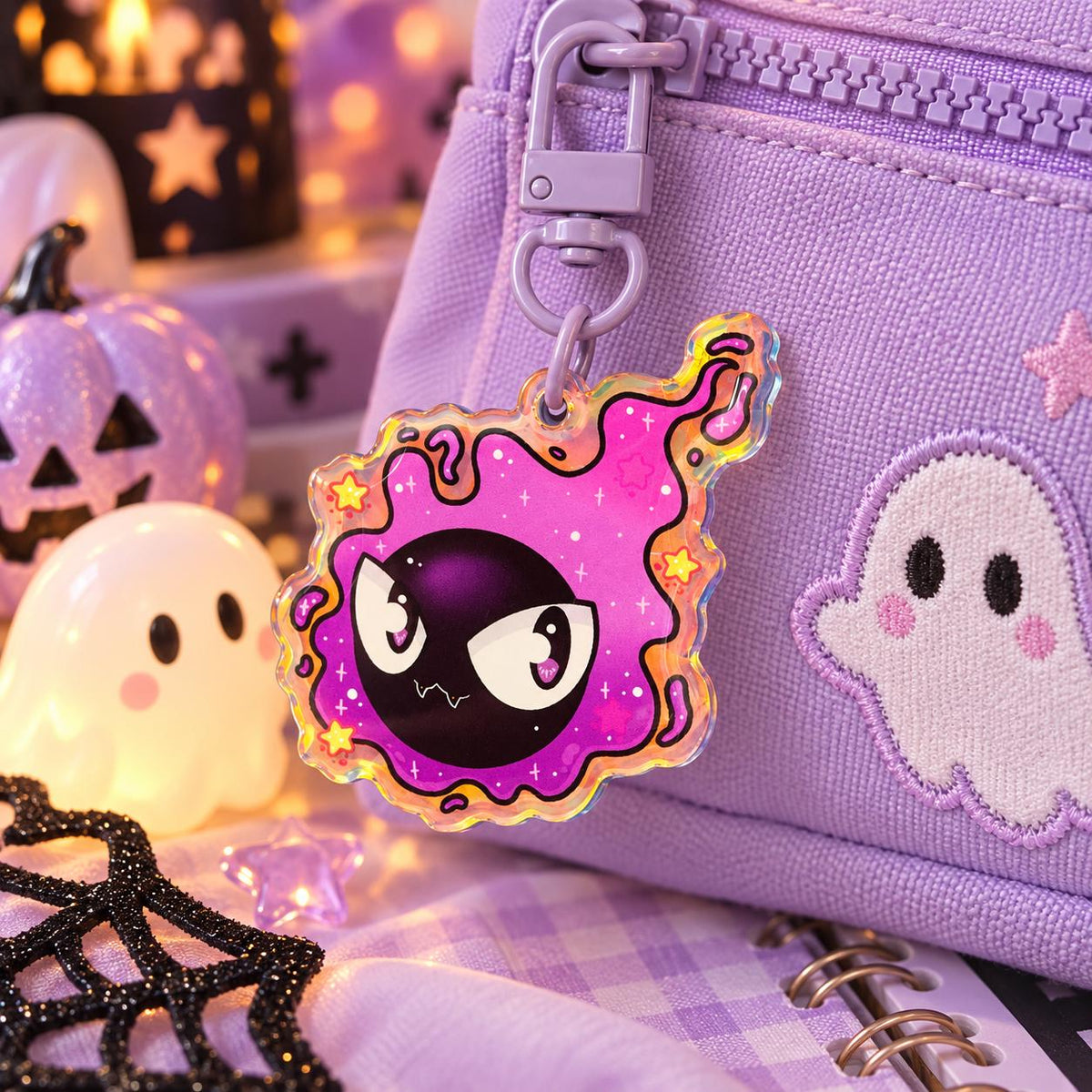 Cosmic Purple Ghost Keychain | Starry Acrylic Charm