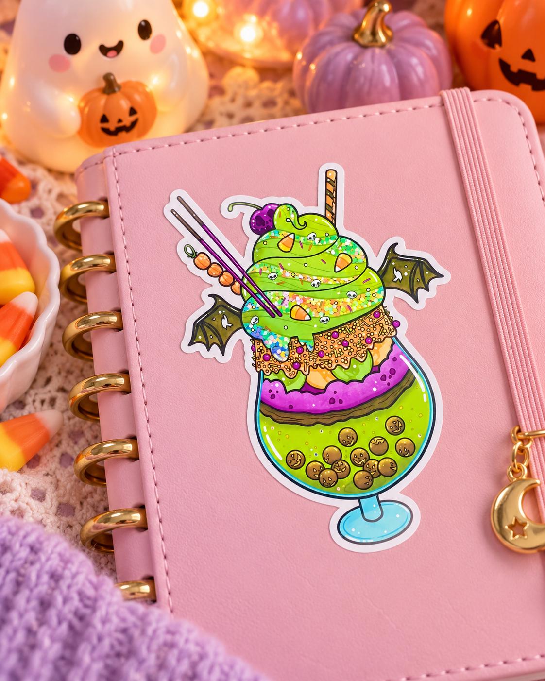 Halloween Monster Sundae Sticker| Spooky Glitter Vinyl Decal