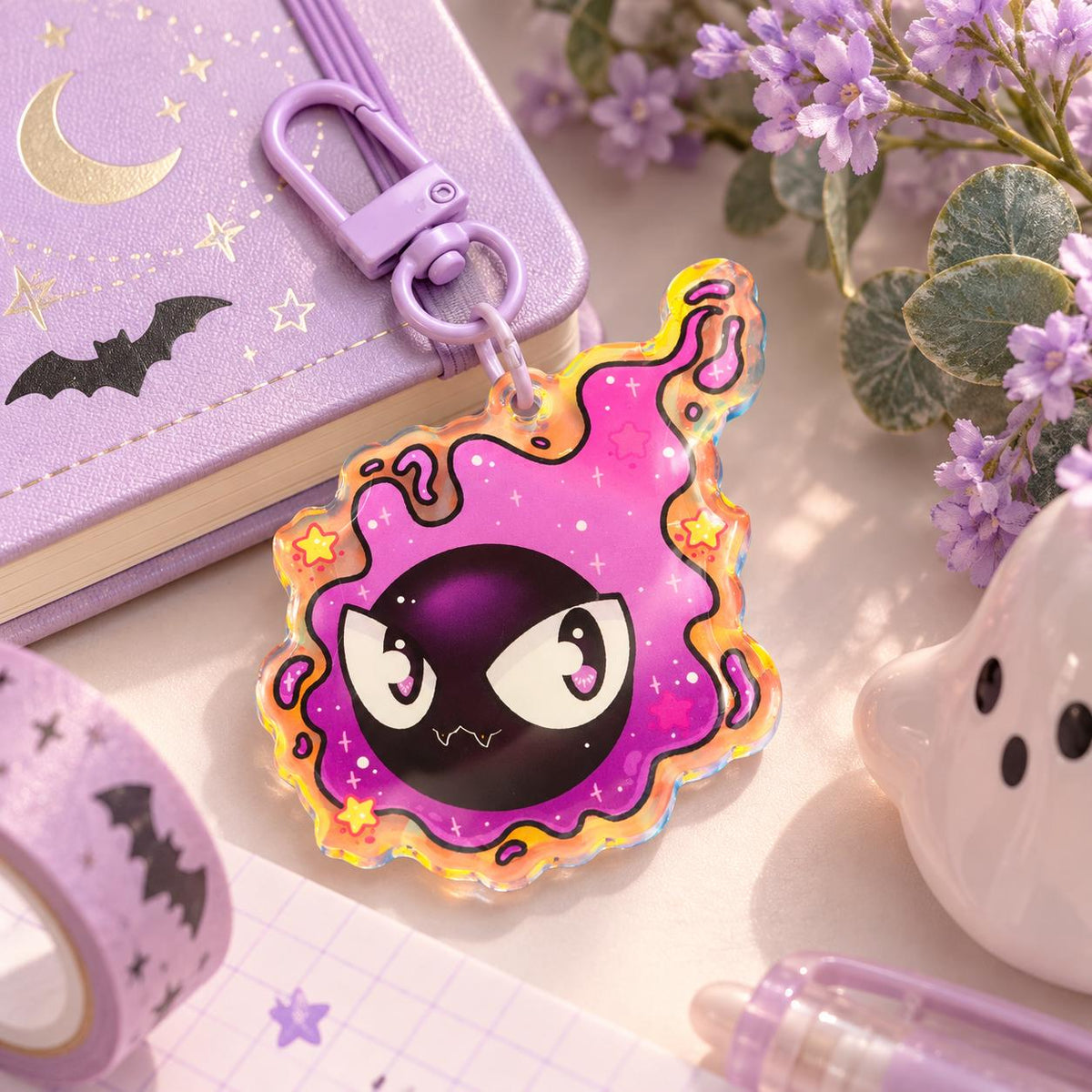 Cosmic Purple Ghost Keychain | Starry Acrylic Charm