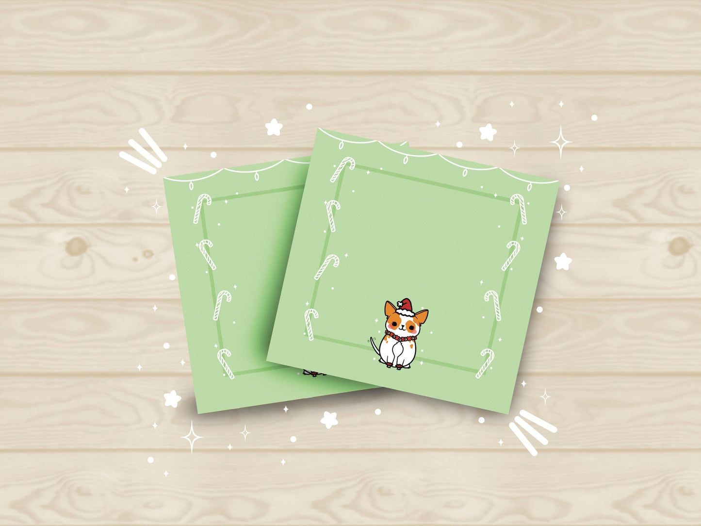 Sticky note pad with a holiday dog and candy canes on a green background, 3 x 3 inches, perfect for cute Christmas reminders.