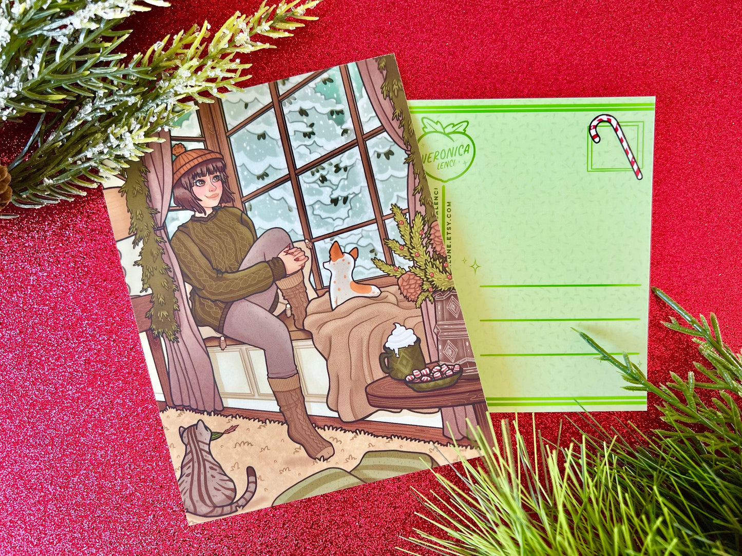 Winter Window Postcard | Holiday Blue & Green | CloverLune