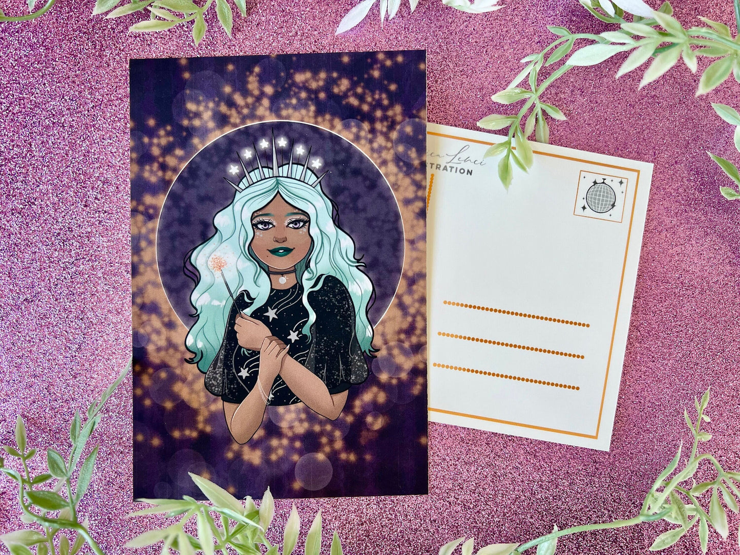 New Year Sparkler Postcard | Purple Celebration Art | CloverLune