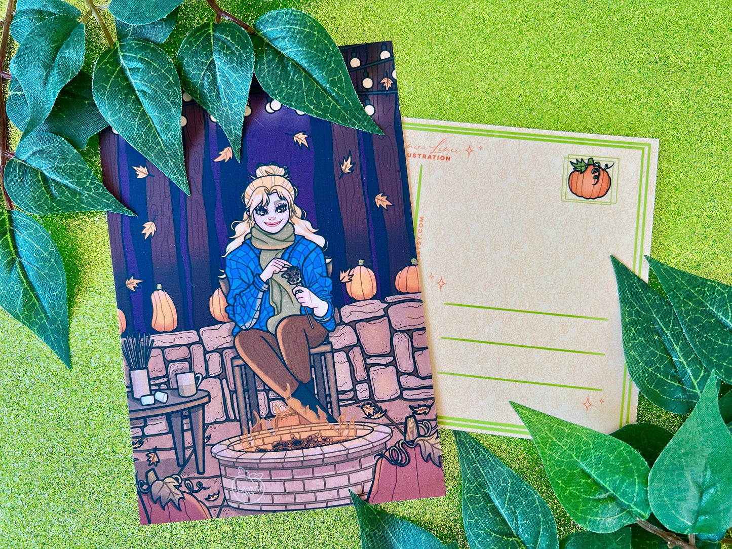Cozy Campfire Postcard | Autumn Night Aesthetic | CloverLune
