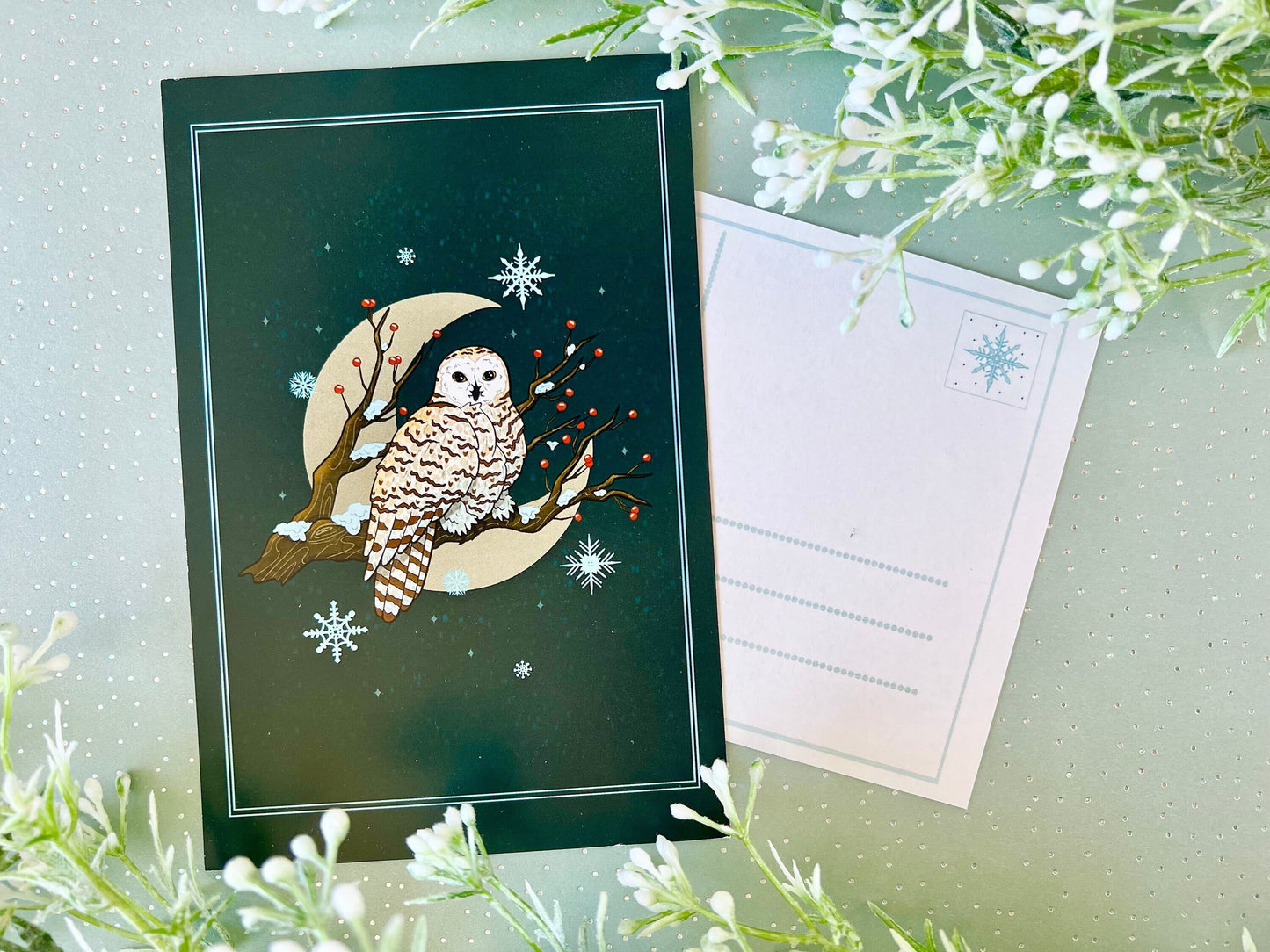 Snowy Owl Postcard | Winter Blue Aesthetic | CloverLune