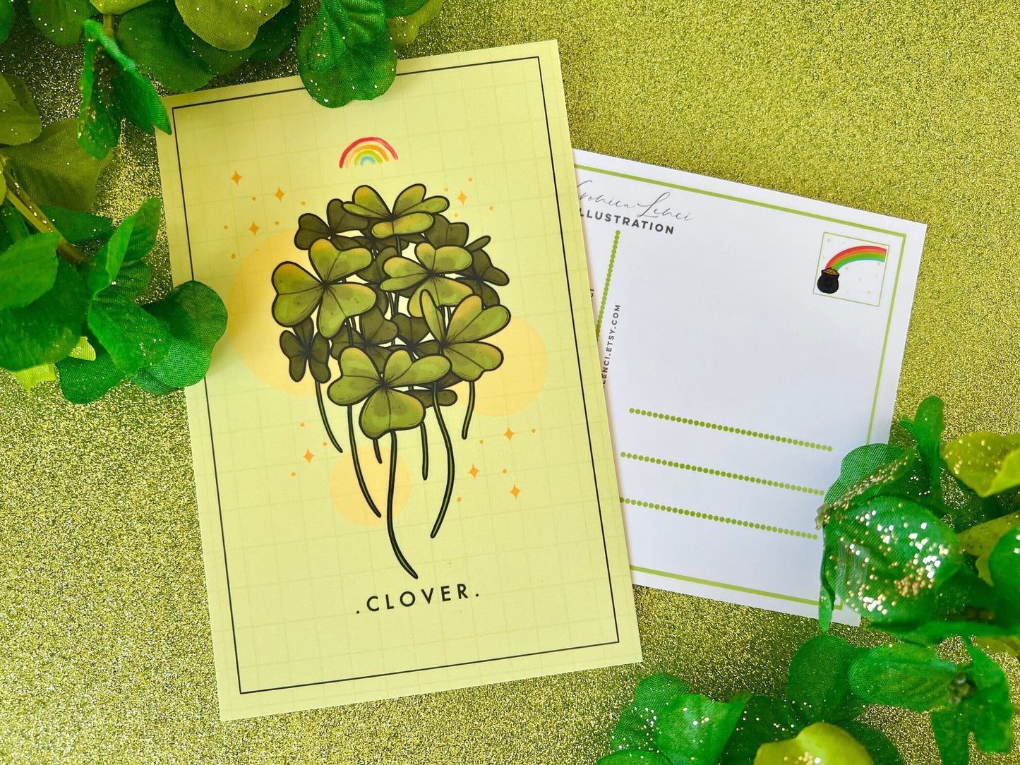 Clover Charm Postcard | Green Kawaii Aesthetic | CloverLune