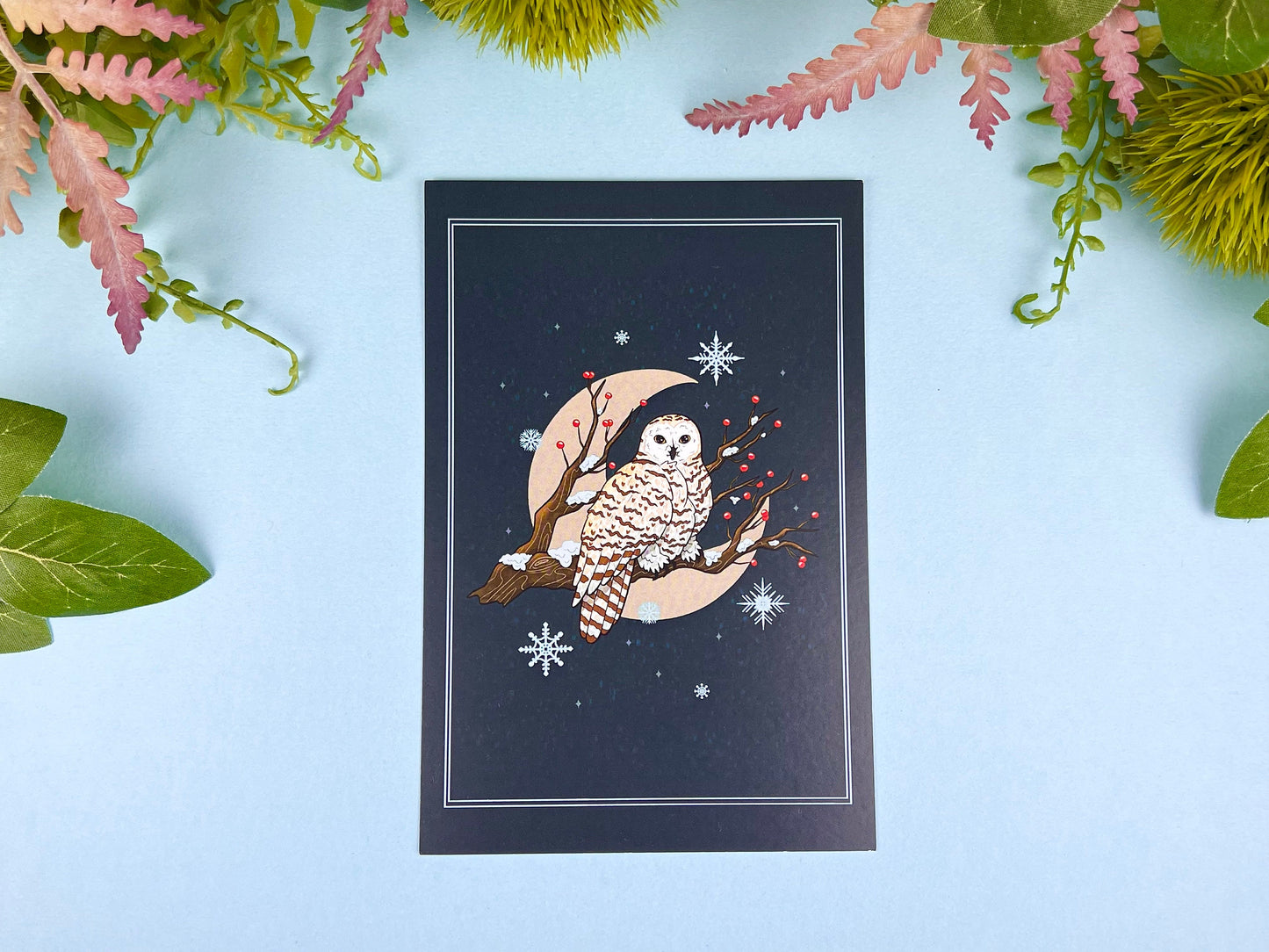Snowy Owl Postcard | Winter Blue Aesthetic | CloverLune