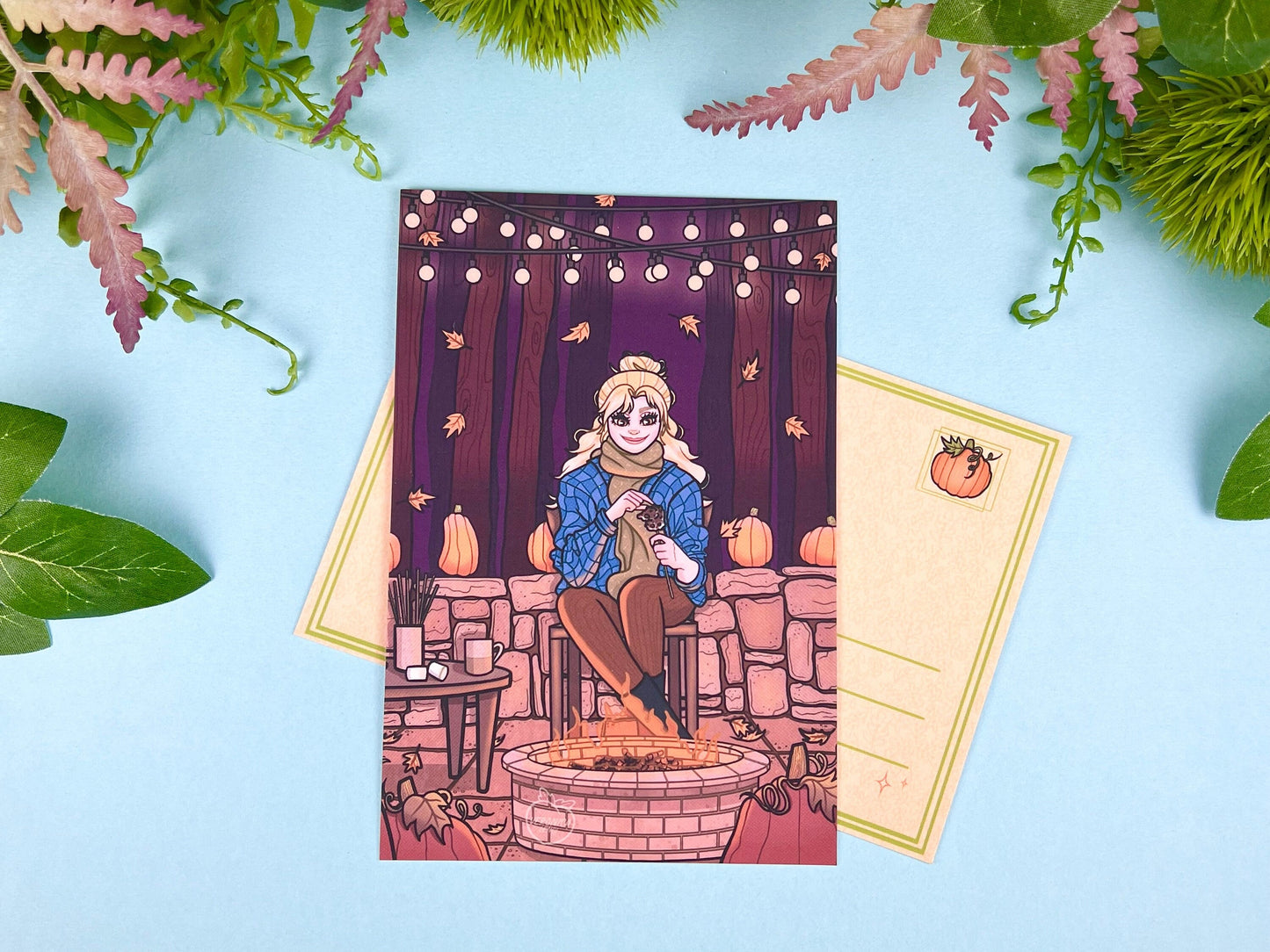 Cozy Campfire Postcard | Autumn Night Aesthetic | CloverLune