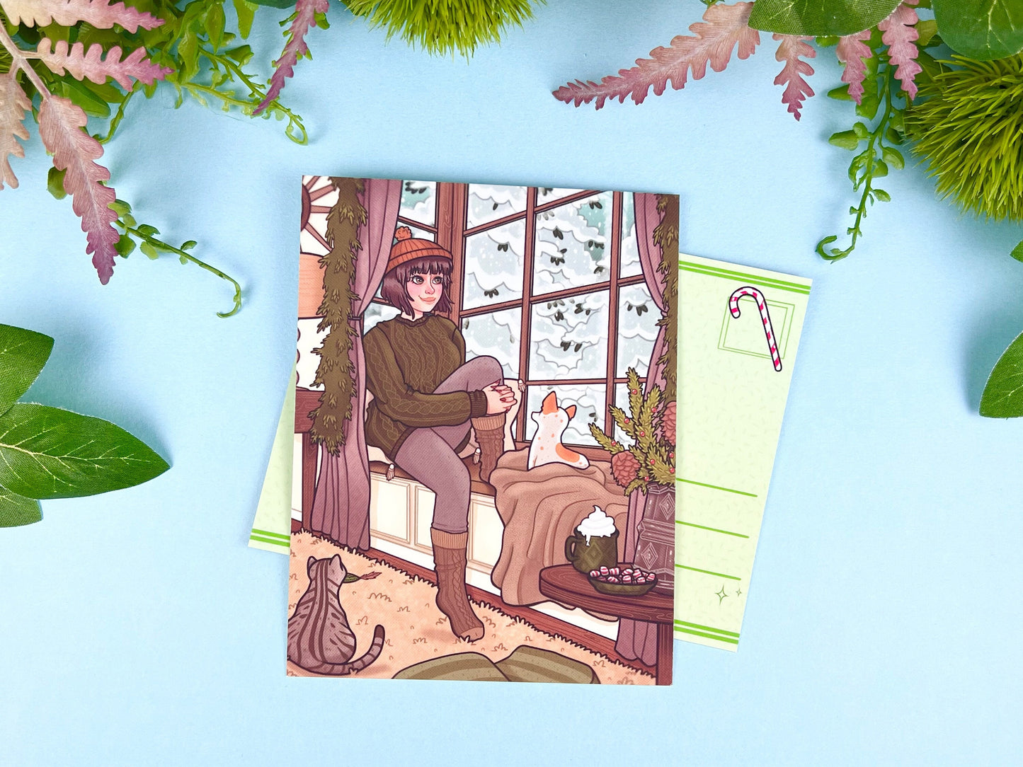 Winter Window Postcard | Holiday Blue & Green | CloverLune