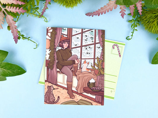 Winter Window Postcard | Holiday Blue & Green | CloverLune