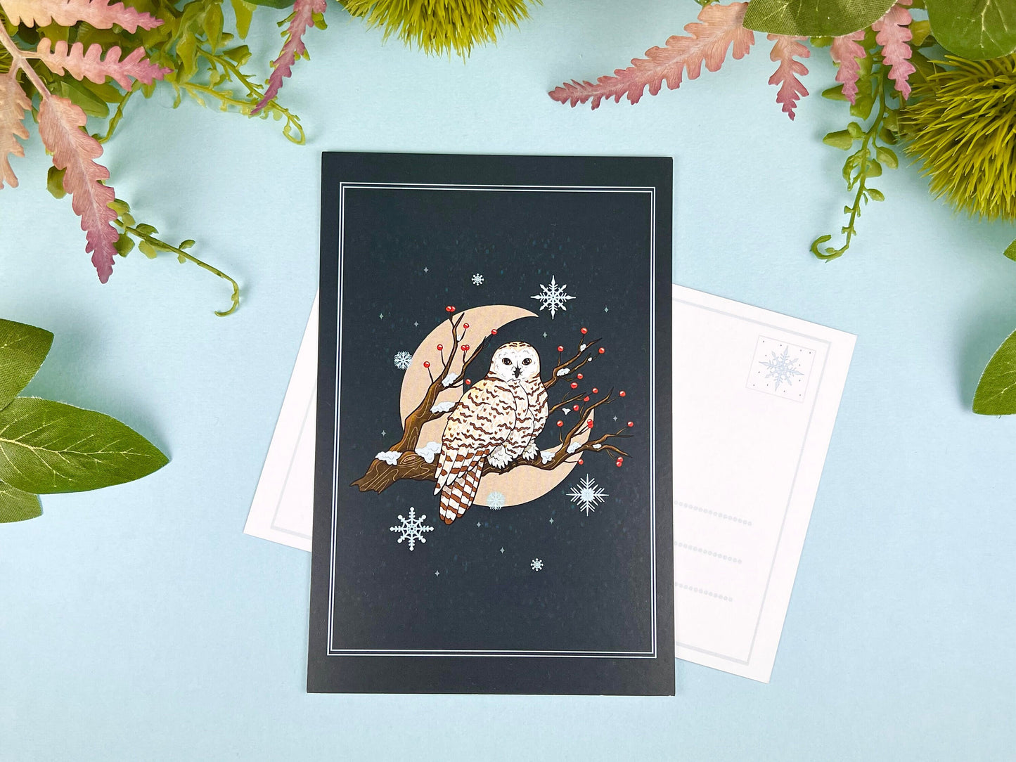 Snowy Owl Postcard | Winter Blue Aesthetic | CloverLune