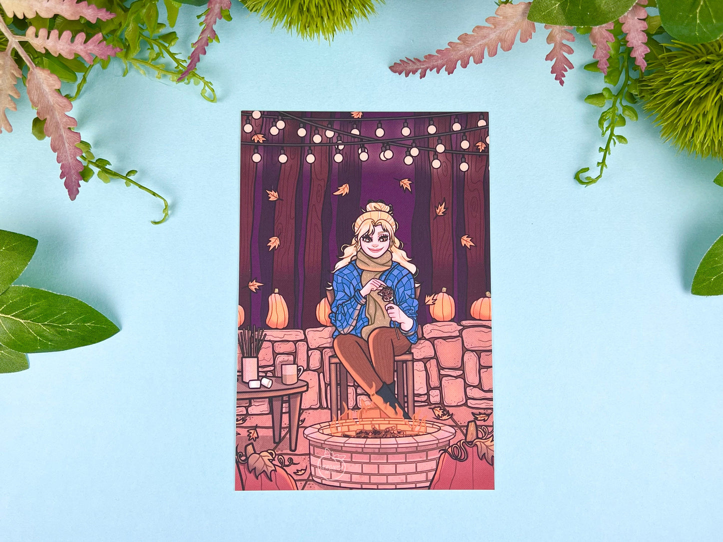 Cozy Campfire Postcard | Autumn Night Aesthetic | CloverLune