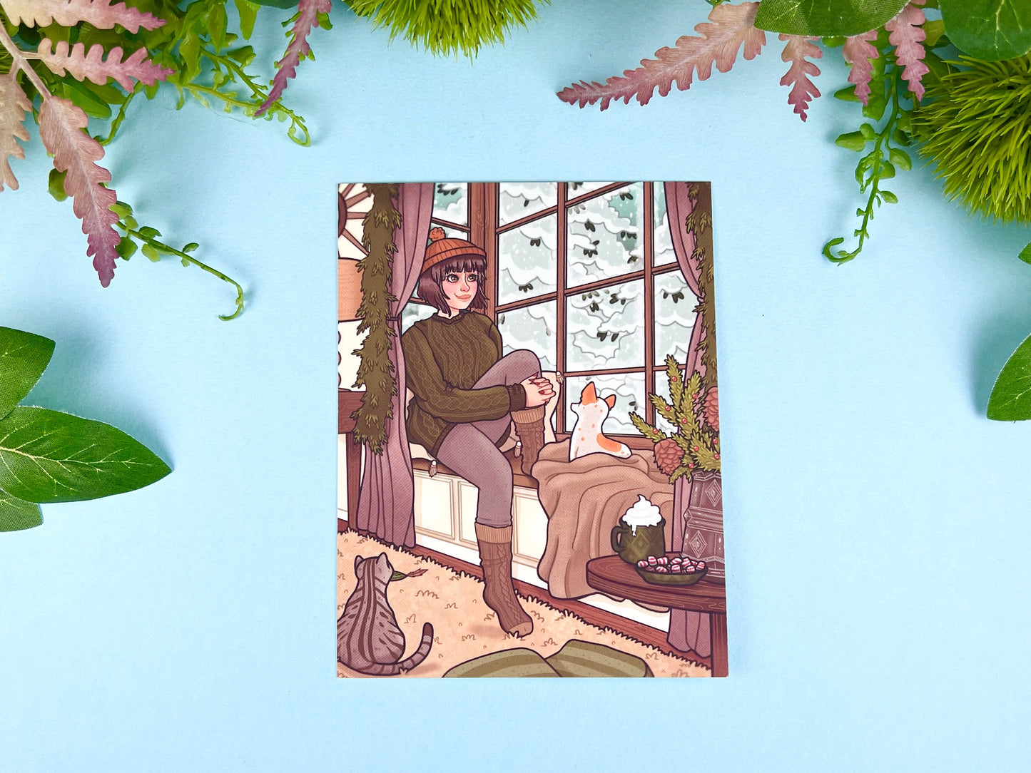 Winter Window Postcard | Holiday Blue & Green | CloverLune