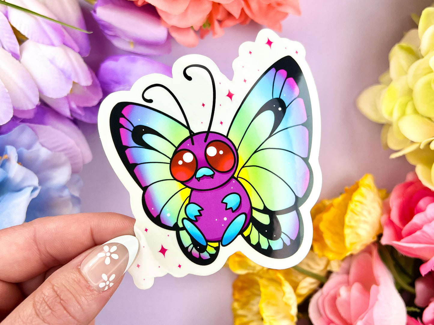 Cute colorful rainbow butterfly on a clear background sticker.