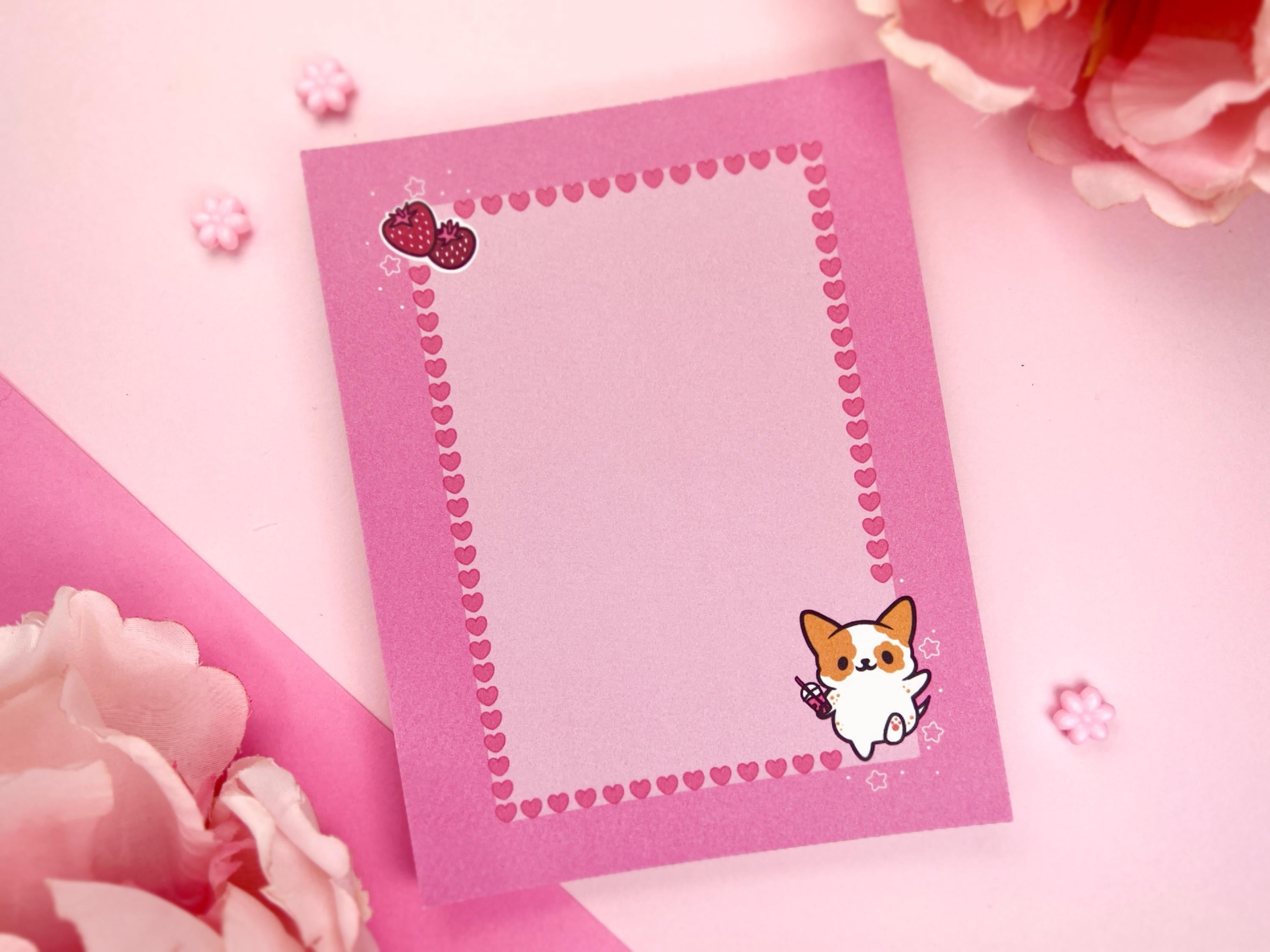 Strawberry Milk Tea Dog Notepad - Kawaii Pink Stationery Gift ...
